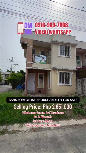 Foreclosed House For Sale! Avail this Corner Lot Townhouse for Php 2,651,000 under Bank Foreclosed. #bankforeclosed #foreclosedhousecavite #lancasternewcity #foreclosedproperties #foreclosedhouseandlot