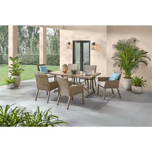 Check The Home Depot's Q&A Before Buying: Hampton Bay Holly Cove 7-Piece Wicker Outdoor Dining Set with Almond Cushions