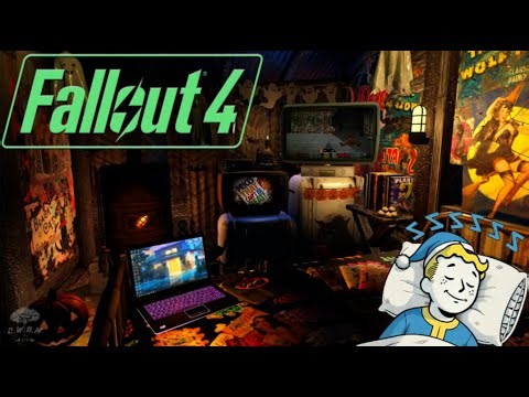 ☢️Fallout 4 — Playing Doom by the Fire 🔥 Halloween Ambience | Vintage Jazz, Rain & Thunderstorm ASMR