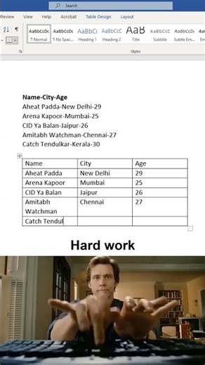 How to convert text to table in ms word 😱 #msword #office #document