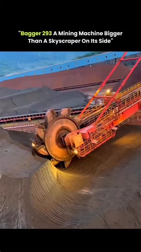 Science Knowledge on Instagram: "The Bagger 293 is one of the largest machines ever built, designed to remove massive volumes of earth in Germany’s open-pit mines. Standing about 96 meters tall and stretching over 225 meters long, it is comparable to a skyscraper laid on its side. At its front, a giant bucket wheel more than 21 meters wide continuously scoops coal and soil, allowing the machine to move up to 240,000 tonnes of material in a single day. Despite weighing over 14,000 tonnes, the Bag