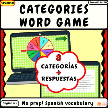 Spanish Vocabulary Digital Spinner Category Game | Novice | Juego de vocabulario