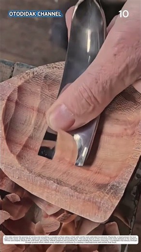 Woodworking: How Hand Gouge Slices Raw Timber Into Smooth Wooden Dish