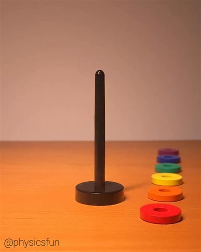 Magnetic Levitation in 1D: a stack of dipole magnets. Note how the spacing between any two magnets is proportional to weight of how many magnets there are above the gap. Gravity vs. Magnetism. ➡️ Follow the link in my profile for info on where to buy this and other amazing items featured here on @physicsfun #physics #physicstoy #force #physicsfun #weight #gravity #levitation #hover #science #scienceisawesome #magnetism #magneticrepulsion #forcefield | Physicsfun