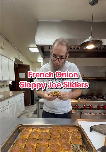 French Onion Sloppy Joe Sliders #oldscoolkevmo #whatatreat #easyrecipe #digital #cookbook kevmoskitchen.com