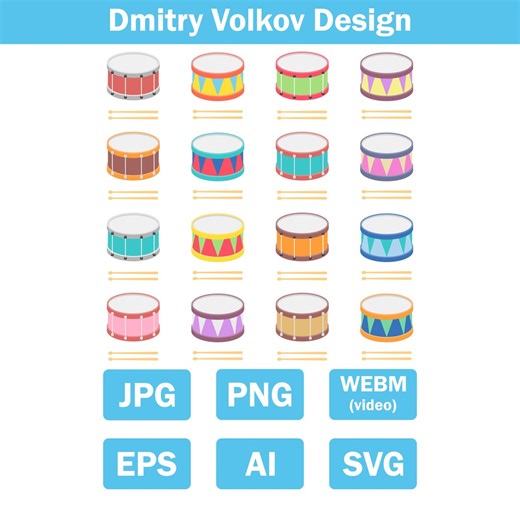 Colorful Drum Set Icons With Drumsticks Flat Vector Illustration for Music Education and Creative Designs. Jpg/png/svg/eps/ai/webm - Etsy