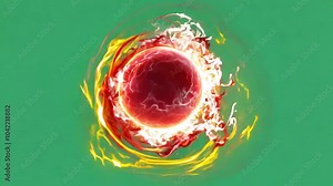 red fire Energy Sphere animation on Greenscreen Background, red fire ball power, generative ai