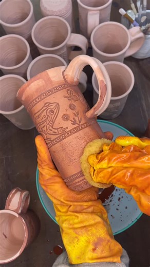 Cedarwood Ceramics on Instagram: "Glazing some new travel mugs!!🐸🐝🍄🐌🌿 #handmade #ceramicart #functionalart"