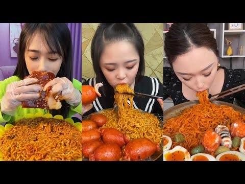 Pork with Noodles Spicy Korean Reman Noodles Eating Mukbang Asmr Eating Sounds Spicy Noodles