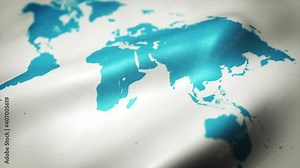 World Map Flag Waving Textured Background Loop/ 4k animation of a waving textured world map flag background, with fabric and wind effect seamless looping