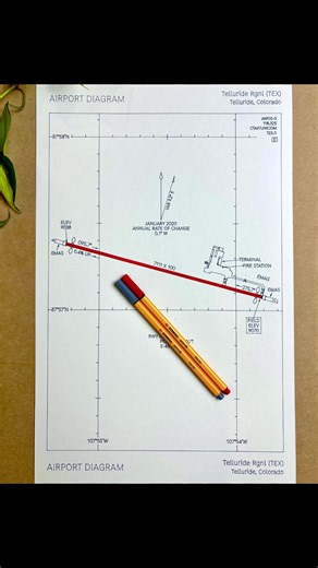 This airport diagram has more data packed into it than some flight decks. ✈️🛠️ Watch the plotter trace Telluride Regional Airport with runway geometry, elevation data, magnetic heading, slope information, and every tiny chart detail rendered line by line. Aviation nerds: zoom in and see if you can spot the runway numbers, 7,111 × 100 ft dimensions, and the 0.46% uphill grade. 🔍 Would you hang this technical slice of Colorado aviation history in your office? Save it for your airport-diagram col