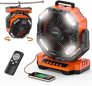 Socool 40000mAh Camping Fan Rechargeable, Battery Operated Portable Outdoor Fan Remote, 136Hrs & 4-Speed Cordless Oscillating, Table Fan with Light & Timer for Tent RV Jobsite Hurricane Power Outage