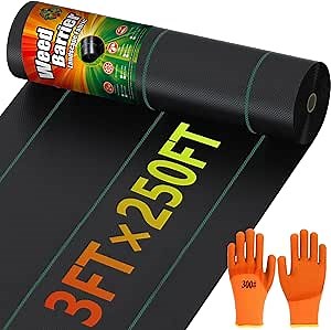 3ft x 250ft Weed Barrier Landscape Fabric Heavy Duty, 3.2oz Premium Woven Geotextile Fabric, Weed Control Mat for Gardening, Underlayment, Commercial Driveway with Gardening Gloves