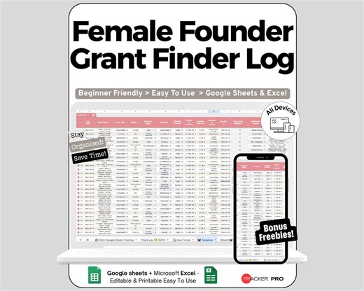 Grant Tracker Spreadsheet for Google Sheets and Excel Deadline Tracking Application Monitoring and Women Dashboard - Etsy