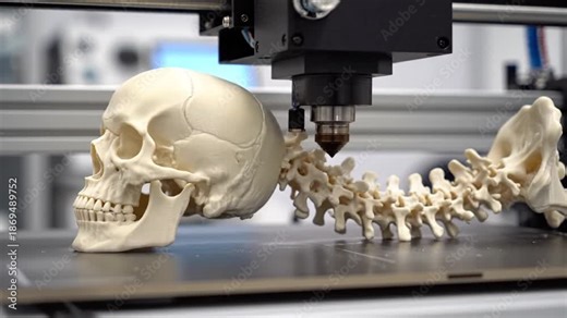 3D Printer Creating a Realistic Human Skeleton Model in a Scientific Setting