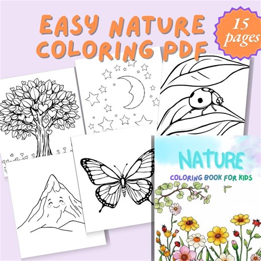 Nature Coloring Pages for Kids | Easy Printable Coloring Book PDF - Etsy