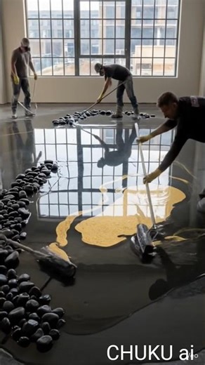 “From Bare Concrete to a Black & Gold Geode Floor 🤯 Luxury Studio Transformation”