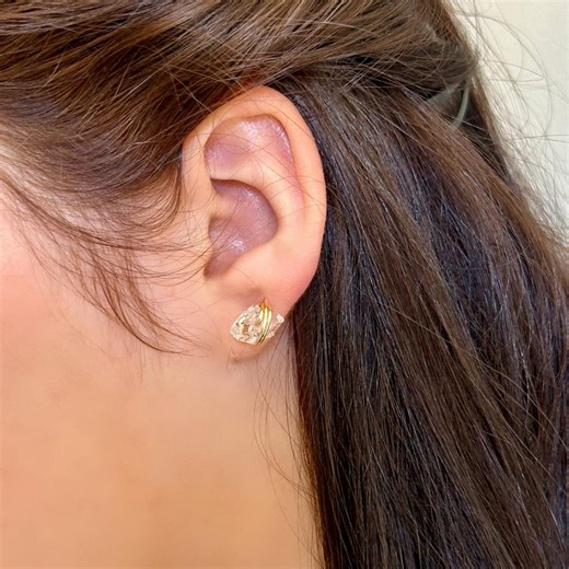 Rutilated Herkimer Diamond Stud Earrings, Alt April Birthstone Birthday Gift, Natural Gemstone Earrings, Handmade Wire Wrapped Jewelry - Etsy