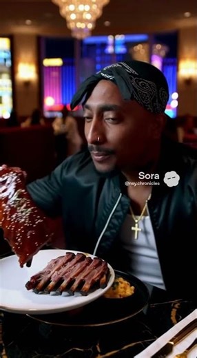 2pac bac in Vegas👀 #explore #reels #trending #ai #sora #2pac #tupac #eating #bbq #vegas #viralvideo