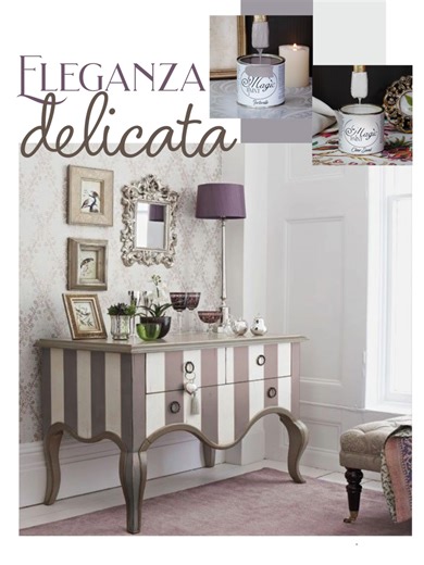 Un equilibrio perfetto tra romanticismo e carattere, dove il colore diventa protagonista! 😍 Questo cassettiera prende forma attraverso una tecnica a fasce bicolore con Magic Paint: Tortorelle, il tortora dalle sfumature glamour e chic alternato al Clear Sand, l’avorio delicato ed elegante. ✨ Tonalità morbide che si alternano con armonia, valorizzando le linee del mobile e donandogli un fascino raffinato e senza tempo. Per ottenere questo effetto dopo aver dato il primo colore, applica il nastro