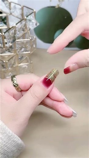 The Ultimate DIY Luxury Gold Thread & Crimson Ombre Gel Nails 💅✨Part-105 #NailArt #GoldNails #Shorts