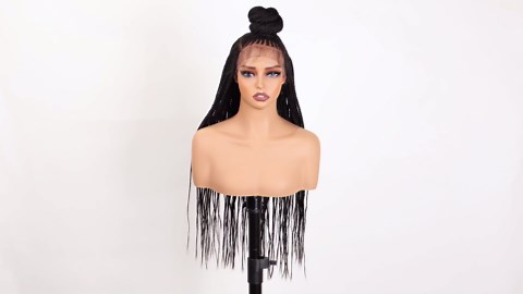 PROTEA Cornrow Box Braided Wigs With Updo Bun, Lightweight Synthetic Handmade Braids Wigs for Black Women, 32inch #1B