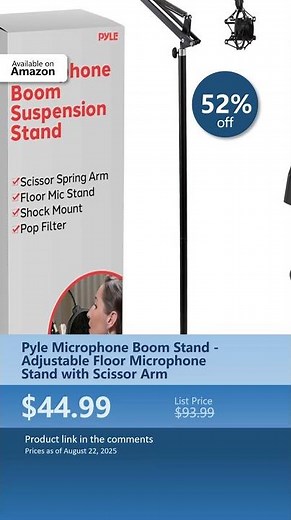 Pyle Microphone Boom Stand - Adjustable Floor Microphone Stand with Scissor Arm