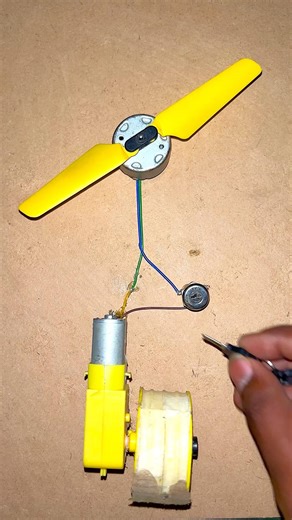 Powering Dynamo motor with 2 wing helicopter propeller using Bo gear motor #dcmotor #project #hacks