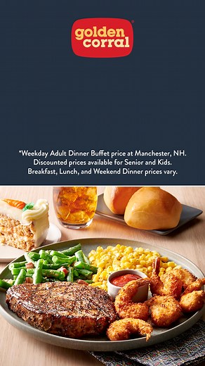 Enjoy over 150 items on the Endless Buffet including our Signature Sirloin Steak served daily at dinner. | Golden Corral Buffet & Grill