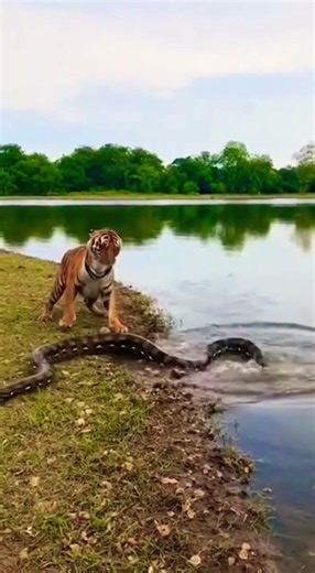 Tiger vs Python Part 01 — Caught on Camera at the Water’s Edge Atlanta #shorts TigerVsPython #Tiger