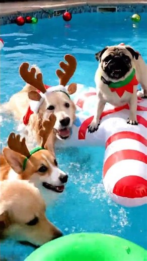 Christmas Pool Party with Dogs | Funny Holiday Splash #christmasdogs #poolparty