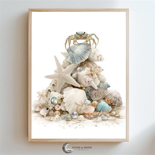 Coastal Watercolor Shell Art Beach Wall Decor, Neutral Seashell Print, Cottagecore Seaside, Digital Download Waterclolour Nursery Painting 4 - Etsy