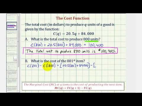 Ex: Determine Total Cost and Marginal Cost (No Derivative)