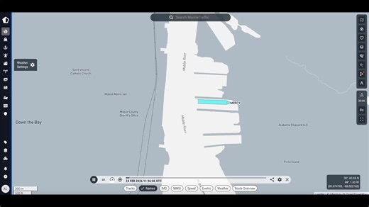 US Navy hospital ship Mercy gets underway The USNS Mercy has departed Mobile, Alabama, days after President Donald Trump stated that a hospital ship would be sent to Greenland. According to MarineTraffic data, the 272-metre vessel undocked on February 24 at 13:25 UTC and departed the Port of Mobile at 13:59 UTC. She is currently underway at approximately 16 knots, with a reported draught of 9.5 metres and has no destination listed in AIS. The ship’s movements have drawn attention following recen