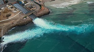 Top view footage of the largest water desalination facility in the world, Hadera Israel