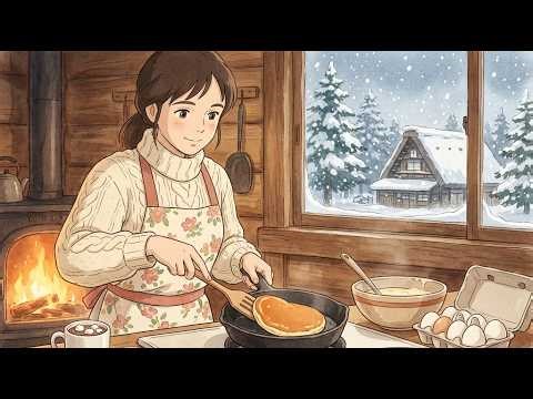 Making Fluffy Pancakes in a Snowy Log Cabin 🥞 Winter Morning Routine (Ghibli Style ASMR)