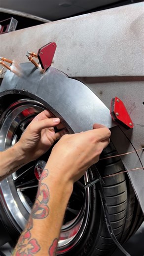 Rob & Stu Automotive Concepts on Instagram: "‘65 Mustang fender flare progress. Got a couple sections down on this first flare. The body line cutting through the middle of the flare adds an extra layer of difficulty. Lots of back and forth, grinding/filing and checking. • • • #DoCoolStuff #restomod #fenderflares #modification #fabwork #metalfab #fabricator #keenutility #metalwork #mustangfanclub #mustanggt #mustangfans #fabrication #oldstangs #projectcar #musclecarsdaily #carsofinstagram #classi