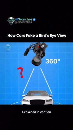 Artificial Intelligence & AI Technology on Instagram: "That “top-down” view you see in modern cars isn’t a drone shot at all. It’s a smart illusion powered by a 360-degree camera system. Wide-angle cameras placed at the front, rear, and beneath each side mirror capture separate views of the surroundings. In real time, onboard software stitches these feeds together into a seamless bird’s-eye perspective. AI and computer vision handle lens distortion, align angles, and scale everything perfectly, 