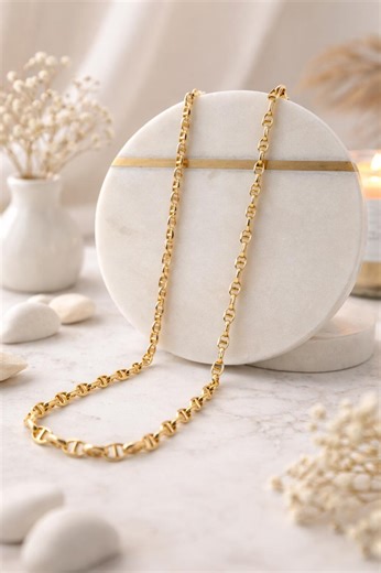 18K Solid Gold Anchor Chain Necklace – 3mm Minimalist Jewelry - Etsy