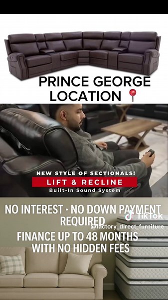 “Prince George! Furnish your home for less — $0 down, 0% interest, and no hidden fees! Local deals, local service, and fast delivery. Shop smart at Factory Direct Furniture! #PrinceGeorgeBC #SupportLocal #FurnitureDealsPG #HomeUpgrade #FactoryDirectFurniture #NoInterestNoProblem”