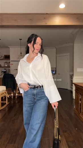 Sarah Clark | Fashion & Lifestyle Creator on Instagram: "What I’m wearing to church as a 39 year old mom of 4 who loves a comfy chic vibe. Comment SHOP below for links. You can find this top on my TikTok shop, but linking my new favorite jeans and budget friendly shoes 🤌🏻 #churchootd #breastfeedingmomstyle #chicfashion #affordablechic #churchoutfit #churchoutfitsideas https://liketk.it/5sDyn"