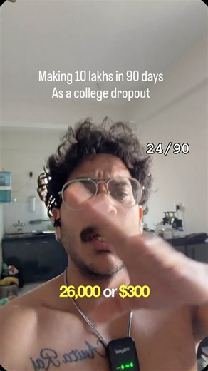 Jai Raj on Instagram: "(24/90) ₹26,000 or $300 — that’s how much I just made. Day 24 of making 10 lakhs and getting jacked in 90 days before I move to Bangalore. Total so far: ₹2,26,000. Quick physique update. A lot of you ask how I close clients — here’s the truth: Clients don’t buy services, they buy ROI. With my first client, I told him straight: you’ll get 10x your investment. I charged him $1,200, and within a couple of months he was making $10,000+. I delivered exactly what I promised. Eno