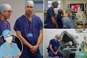 Prince William observes robot operation in the same Chelsea hospital where Princess Diana had her first...