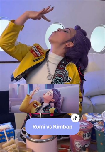 Some things should be left to the animated characters. Kimbap:1 Rumi:0 🤣 ✨**do NOT try this at home kids. We cut the kimbap between takes** ✨ #kpopdemonhunters #rumikpopdemonhunters #huntrix #cosplayer #kpdh
