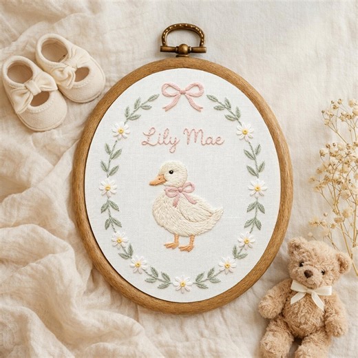 Embroidered Duck Name Sign, Floral Nursery Hoop Art, Baby Shower Gift - Etsy