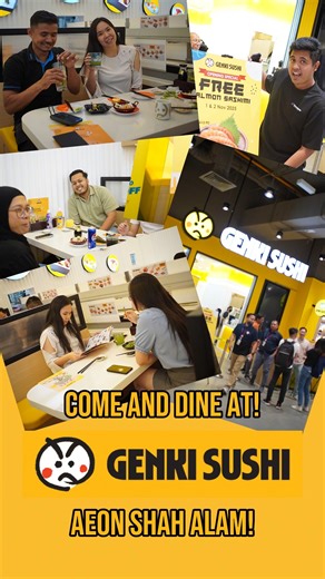 Hey sushi fam, Happy to see you all! 👀🍣 Genki Sushi is now open at AEON Mall Shah Alam! 🚄💛 We’re bringing the freshest rolls, crispy bites, and free salmon sashimi just for you! 🎁 Don’t scroll past this… come experience 100% Genki happiness in person ✨ #GenkiSushiMY #GenkiSushiShahAlam #GrandOpening #StayGenki #EatLaughStayGenki | Genki Sushi Malaysia