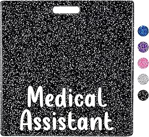 Plifal Medical Assistant MA Badge Buddy Card Holder Nurse Nursing Accessories Glitter Black Horizontal ID Name Identification Tags Nurse Work