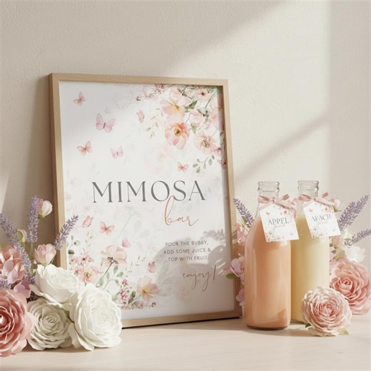 Baby in Bloom Mimosa Bar Sign Printable, Mom-osa Mum-osa Bar Sign, Butterfly Baby Shower Juice Labels, Wildflower Floral Sign - Etsy