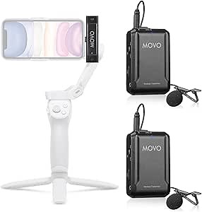 Movo Edge-DI-Duo Wireless Lavalier for iPhone - Perfect Compact Lav Mic for Smartphone Gimbal Stabilizer - Great for Vlogging, Filming, Teachers, and More - Compatible with DJI Osmo OM 4, 5