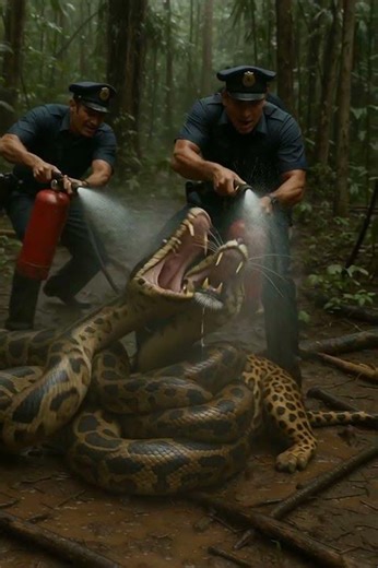 Police Officer 👮‍♂️ Spraying Python 🐍 with Fire Extinguisher 🔥 😱信じられない！#shorts #police #python
